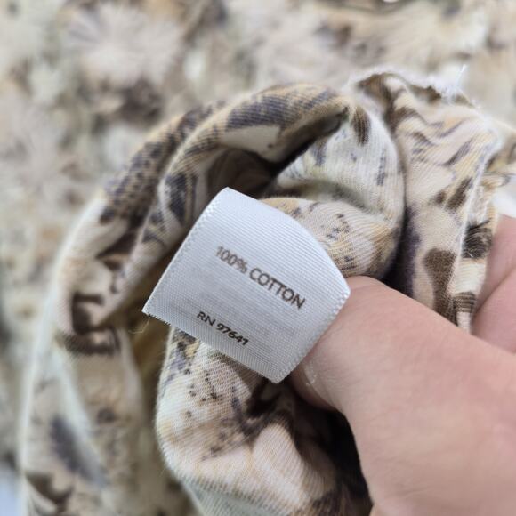 J Jill Shirt Womens Large P Petite Yellow Beige Floral Button Up Popover Notch - Picture 8 of 10